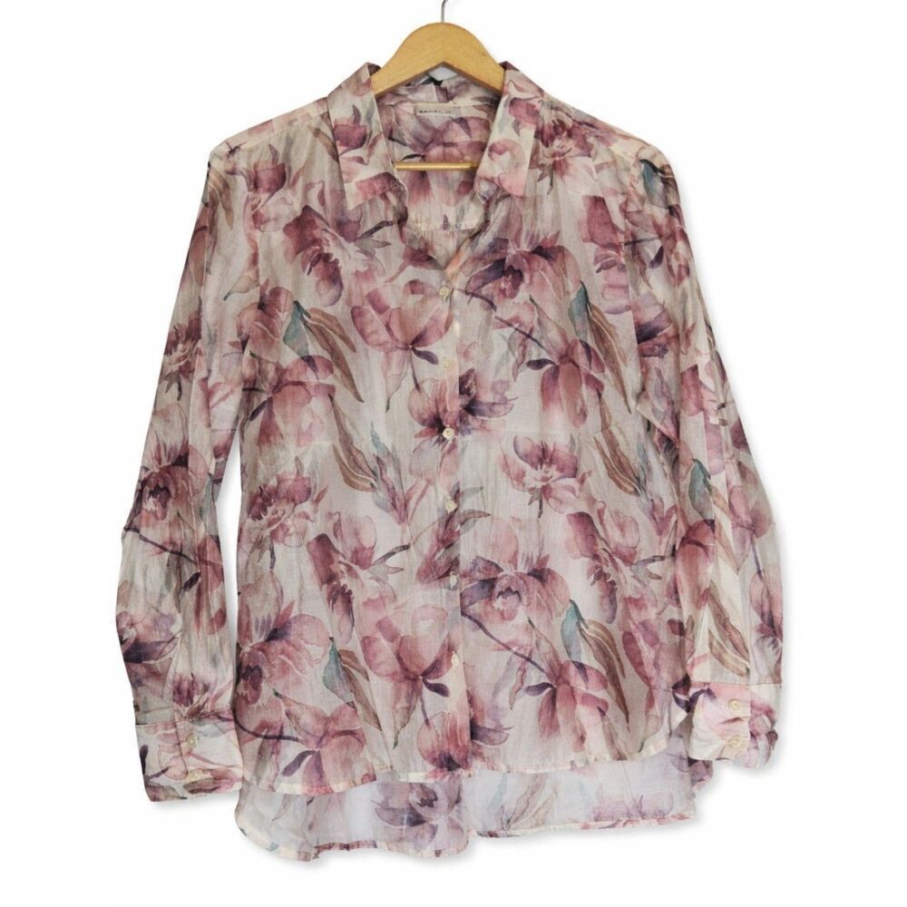Bailey 44 womens xl blush pink tencel shirt blouse watercolor semi sheer top
